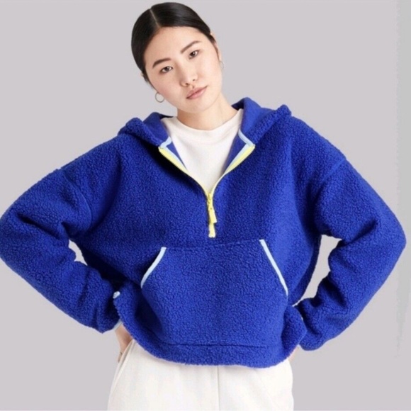 *NWT* Wild Fable Half Zip Anorak Hoodie Sherpa - Cobalt/Light Blue - Size M - Picture 10 of 11